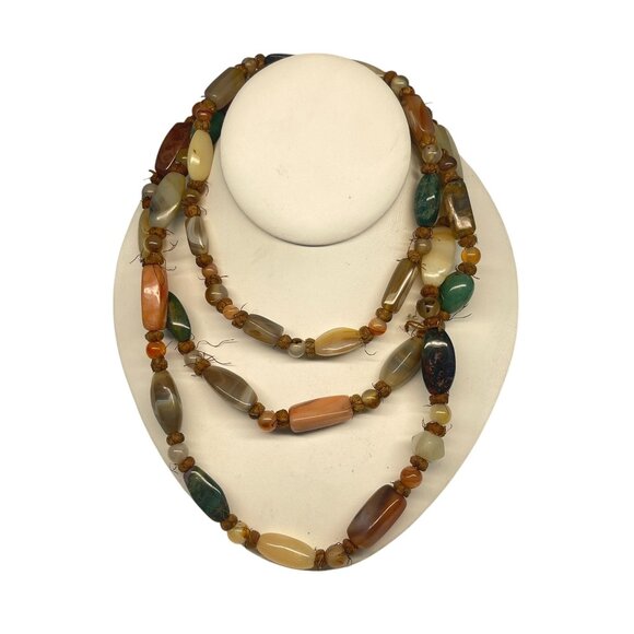 Vintage Multi-Stone Boho Necklace With Agate & Chalcedony Beads - Picture 9 of 10